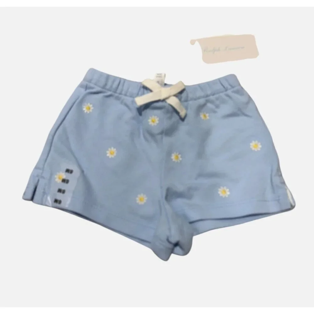 Ralph Lauren Infant Blue Daisy Shorts Blue White Size Box Embroidery Size 6M NWT